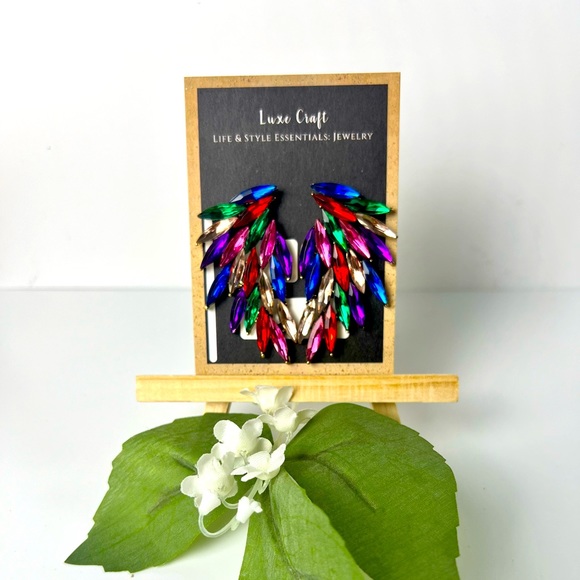 Multi colored & Gold Statement Earrings - Picture 1 of 1